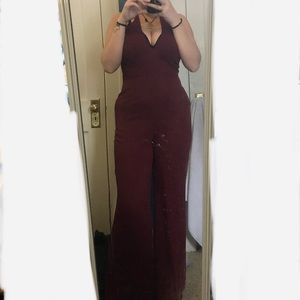 Maroon Flare out Jumpsuit